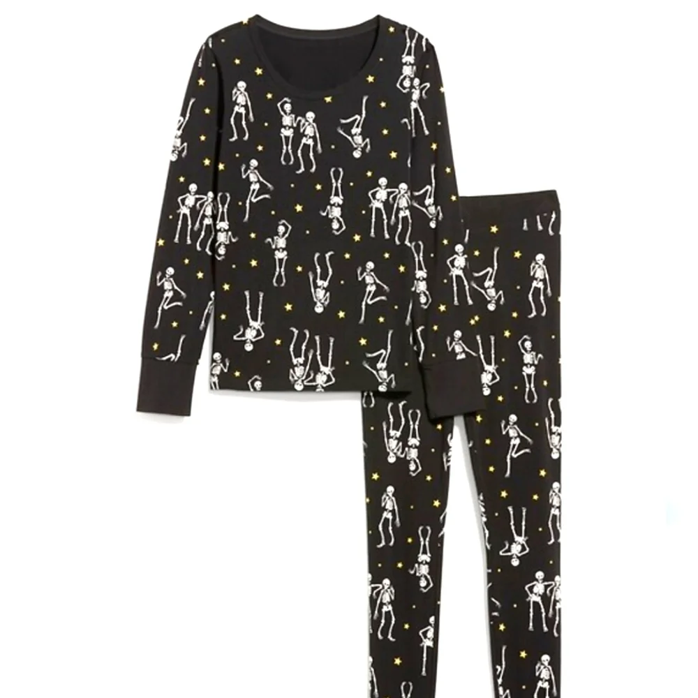 Old Navy Matching Family Kids Skeleton Print Pajamas - Black Halloween Size 10